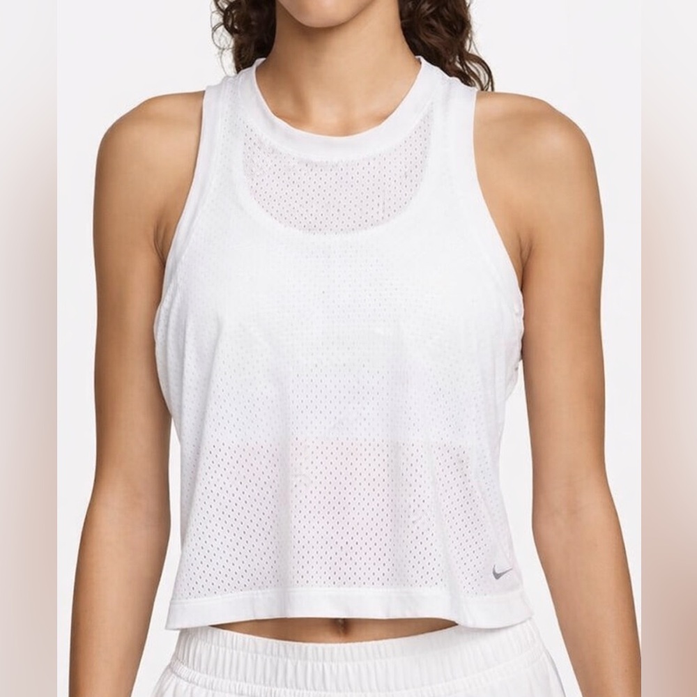 Nike Dri-FIT Tank Top FN4112-100 Women’s XL White Mesh‎ Training muscle tee NWT